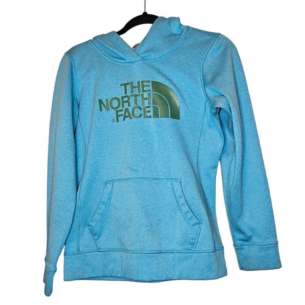 The North Face Aqua blue Green Logo Hoodie sweatshirt size small womens